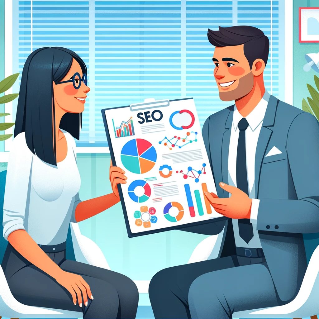 SEO expert presenting strategy report