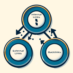 Diagram of types of links in SEO, showcasing internal, external, and backlink strategies.